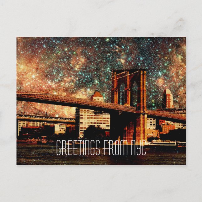 Carte Postale Salutations de NYC Starry Night Brooklyn Bridge (Devant)