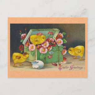 Carte Postale Salutations de Pâques Vintage Cute Chicks Floral
