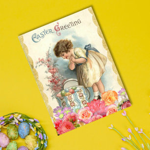 Carte Postale Salutations de Pâques vintages Fleurs d'Oeufs de P