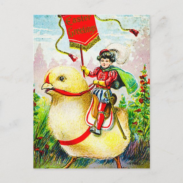 Carte Postale Salutations de Pâques Whimsical : Rider sur Giant  (Devant)