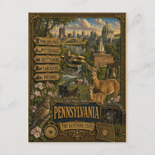 Carte Postale Salutations de Pennsylvanie Art Rétro Vintage