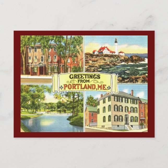 Carte Postale Salutations de Portland, Maine Vintage (Devant)