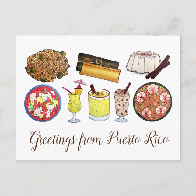 Carte Postale Salutations de Porto Rico Carribean Island Foods (Devant)