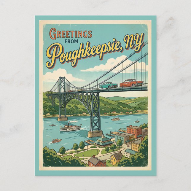 Carte Postale Salutations de Poughkeepsie NY Style Vintage  (Devant)