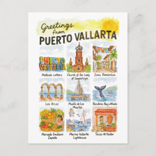 Carte Postale Salutations de Puerto Vallarta Aquarelle de voya
