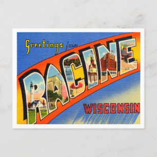 Carte Postale Salutations de Racine, Vintage voyage du Wisconsin
