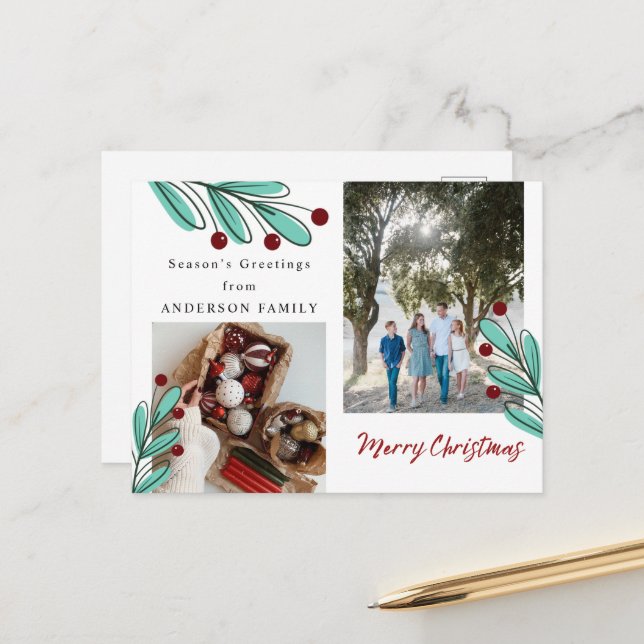 Carte Postale Salutations de saison Joyeux Noël Photo Holiday (Devant/Arrière en situation)