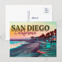 Salutations de San Diego Ca Watercolor Sunset 60s