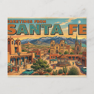 Carte Postale Salutations de Santa Fe Vintage Travel Postcard