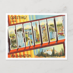 Carte Postale Salutations de Seattle, Vintage voyage de Washingt
