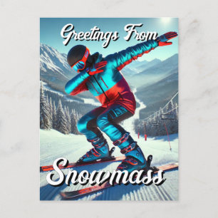 Carte Postale Salutations de Snowmass Dabbing Skier