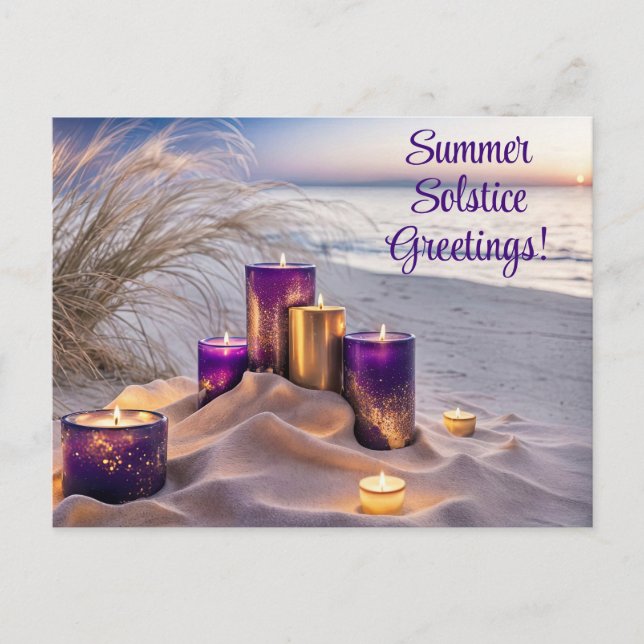 Carte Postale Salutations de solstice d'été Bougies sur la plage (Devant)