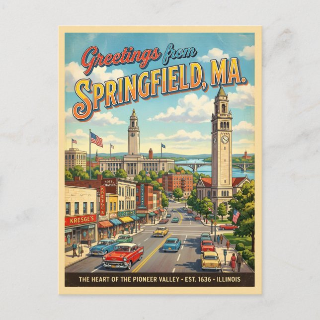 Carte Postale Salutations de Springfield MA Style Vintage (Devant)