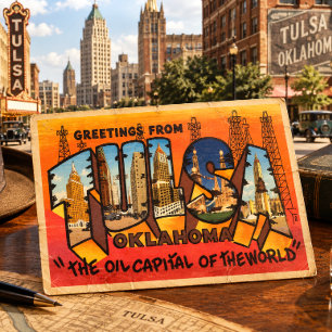 Carte Postale Salutations de Tulsa, Oklahoma Tourisme Vintage