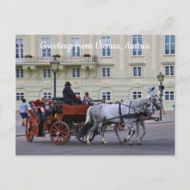 Carte Postale Salutations de Vienne, Autriche chevaux et chariot (Devant)