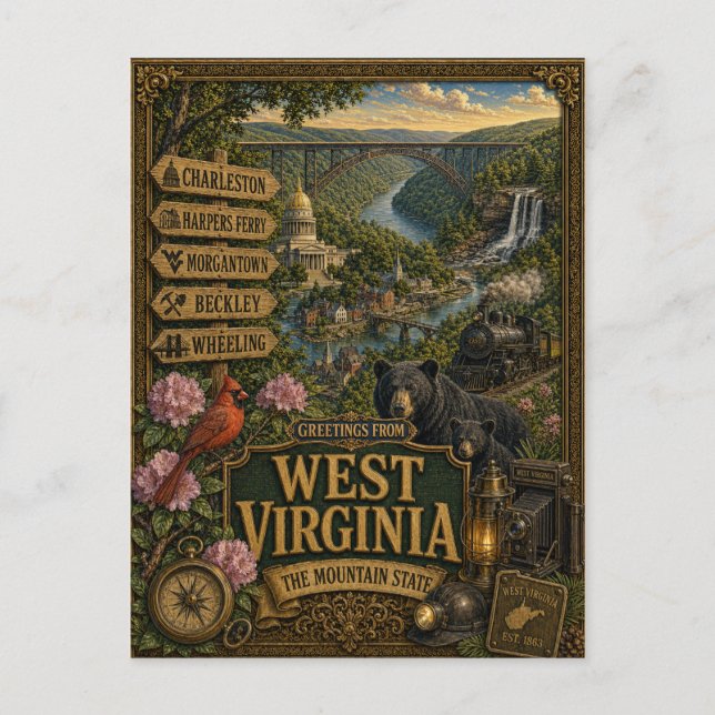 Carte Postale Salutations de Virginie-Occidentale | Art Rétro Vi (Devant)