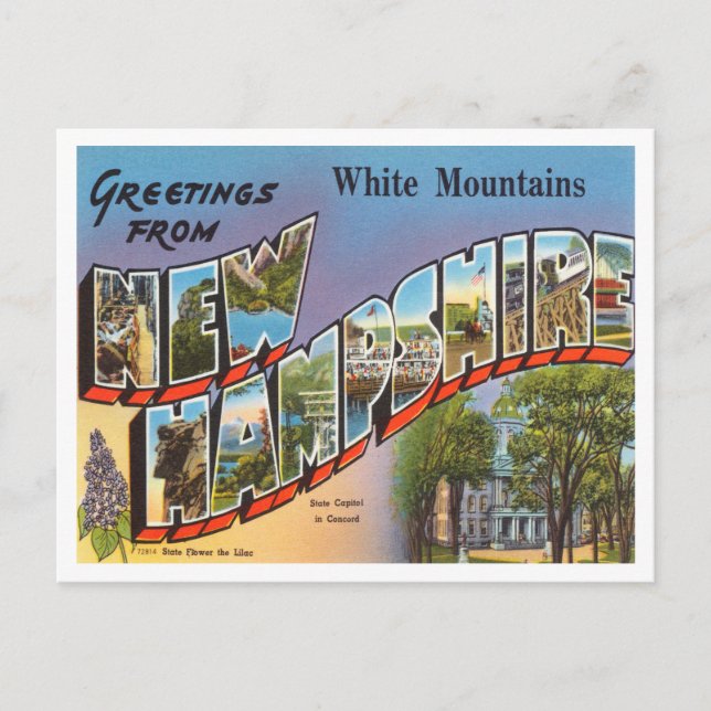 Carte Postale Salutations de White Mountains, New Hampshire (Devant)