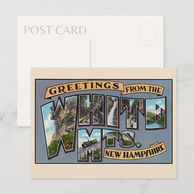 Carte Postale Salutations de White Mountains, New Hampshire (Devant / Derrière)