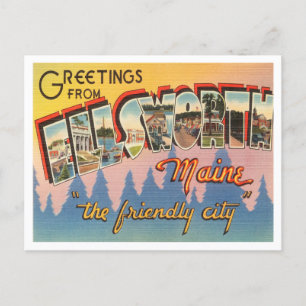 Carte Postale Salutations d'Ellsworth, Vintage voyage du Maine