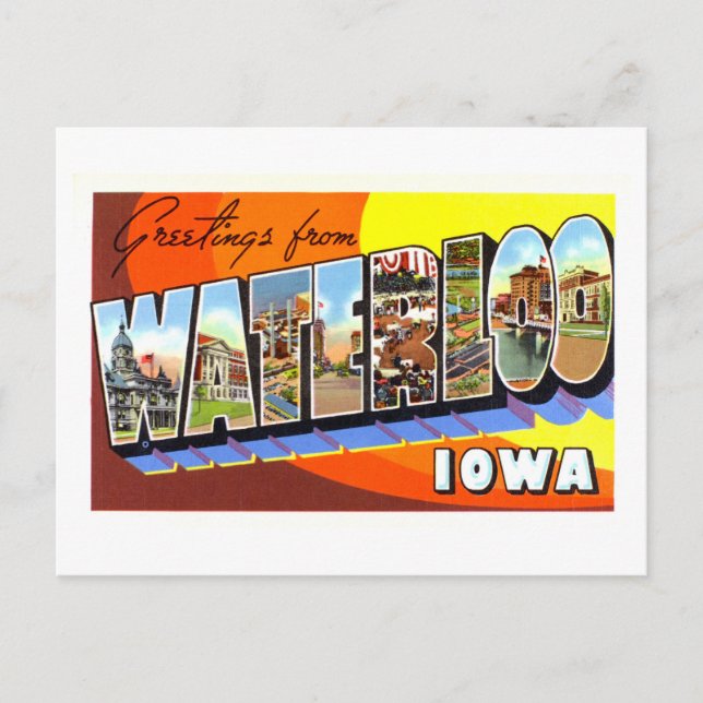 Carte Postale Salutations d'époque de Waterloo, Iowa, (Devant)