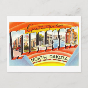 Carte Postale Salutations d'époque de Williston, Dakota du Nord,