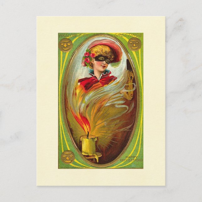 Carte Postale Salutations d'Halloween à la dame masquée (Devant)