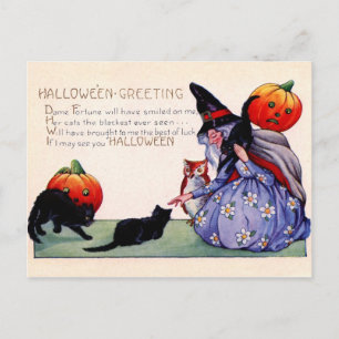Carte Postale Salutations d'Halloween de la Sorcière, Chouette e