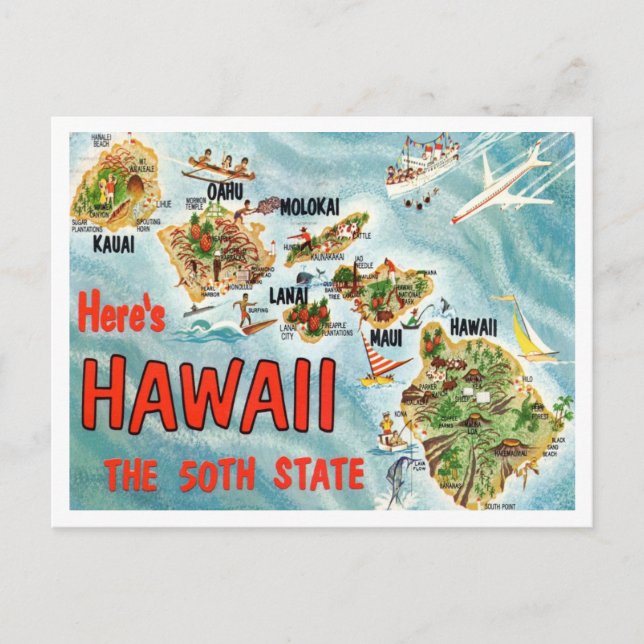 Carte Postale Salutations d'Hawaii, le 50ème Voyage d'Etat (Devant)