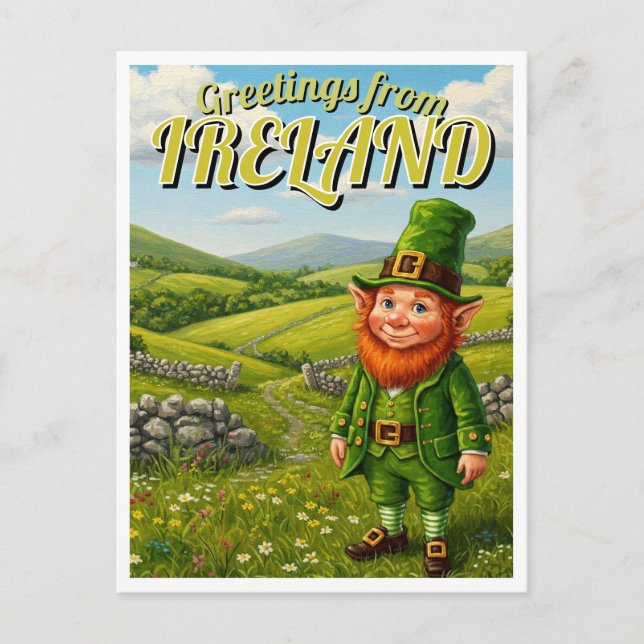 Carte Postale Salutations d'Irlande Leprechaun (Devant)