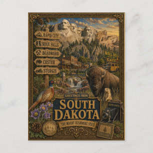 Carte Postale Salutations du Dakota du Sud   Art Rétro Vintage