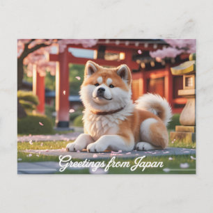 Carte Postale "Salutations du Japon" Akita Inu