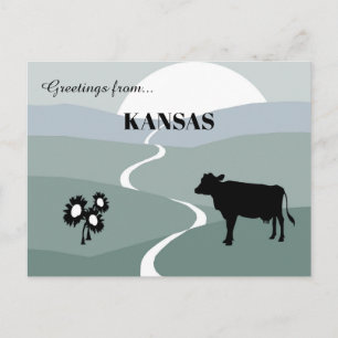 Carte Postale Salutations du Kansas Teintes Vertes Tranquilles