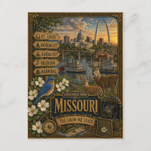 Carte Postale Salutations du Missouri Art Rétro Vintage