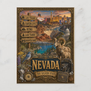 Carte Postale Salutations du Nevada Art Rétro Vintage