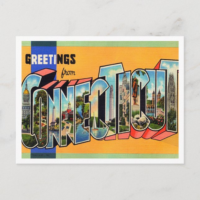 Carte Postale Salutations du Vintage voyage du Connecticut (Devant)