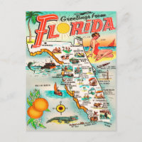 Salutations du Vintage voyage Florida Map