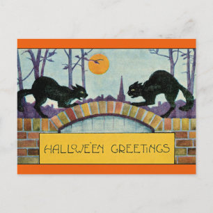 Carte Postale Salutations Halloween, Deux Chats Noirs,