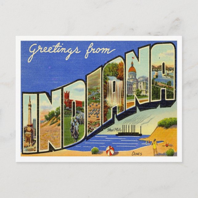 Carte Postale Salutations Indiana Des États-Unis (Devant)