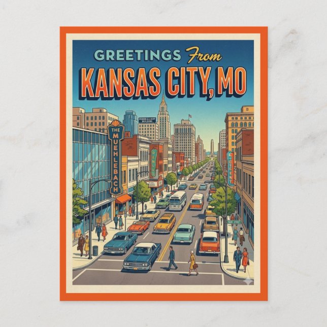 Carte Postale Salutations Kansas City MO Rétro Main St (Devant)