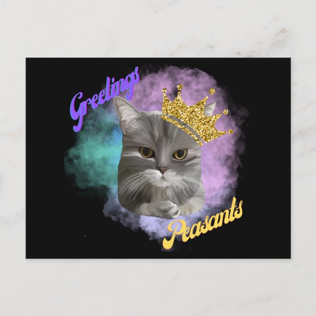 Carte Postale Salutations Paysans Grey Tabby Queen Cat (Devant)