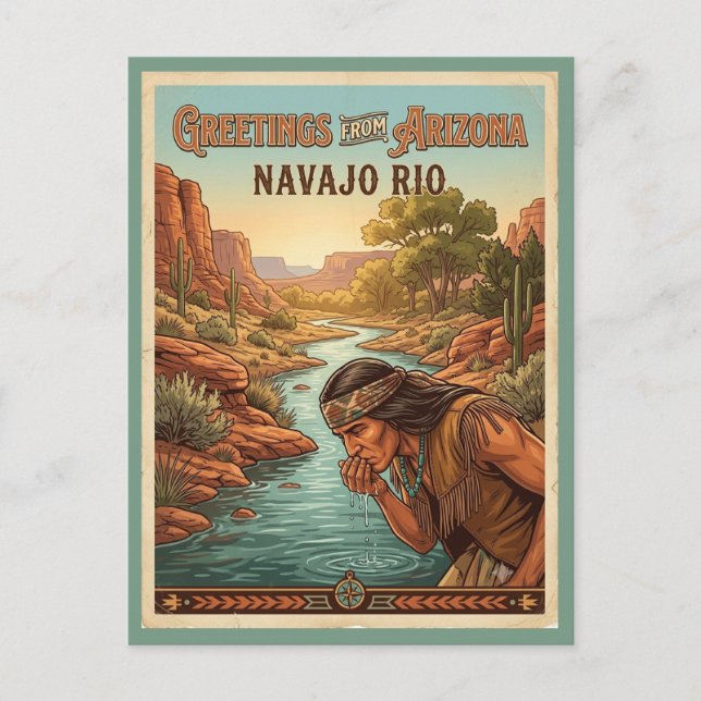 Carte Postale Salutations rétro amérindiennes d'Arizona  (Devant)