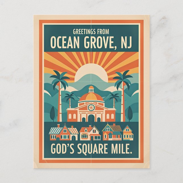 Carte Postale Salutations Rétro d'Ocean Grove, New Jersey (Devant)