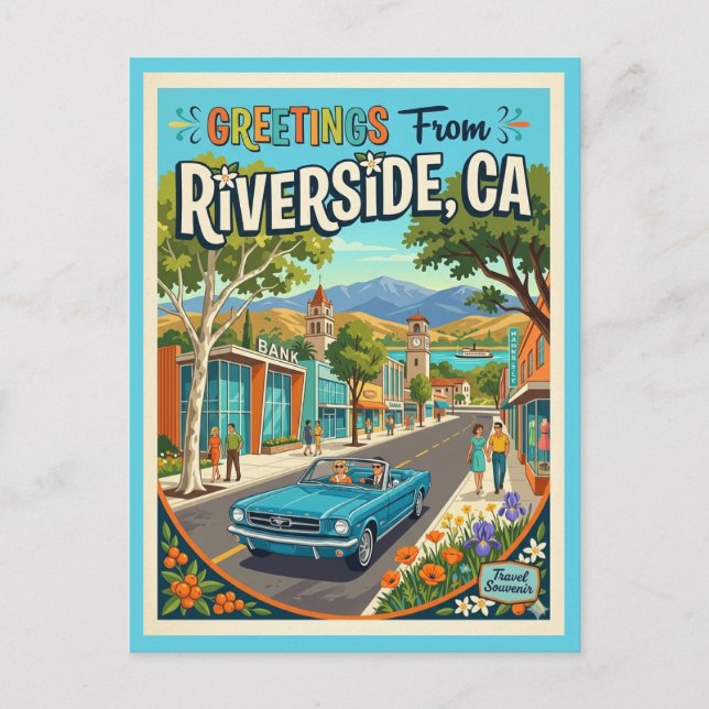 Carte Postale Salutations Riverside Californie Style Rétro (Devant)