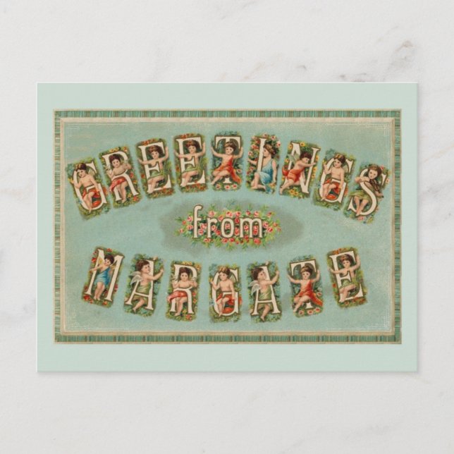 Carte Postale Salutations victoriennes de Margate, chérubins, an (Devant)