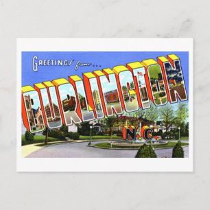 Carte Postale Salutations Vintage de Burlington, Caroline du Nor