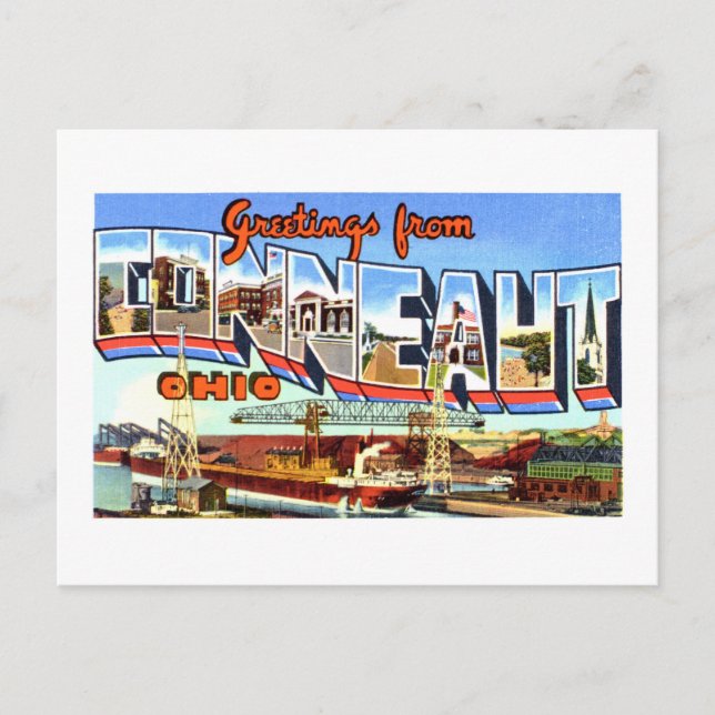 Carte Postale Salutations Vintage de Conneaut, Ohio, (Devant)