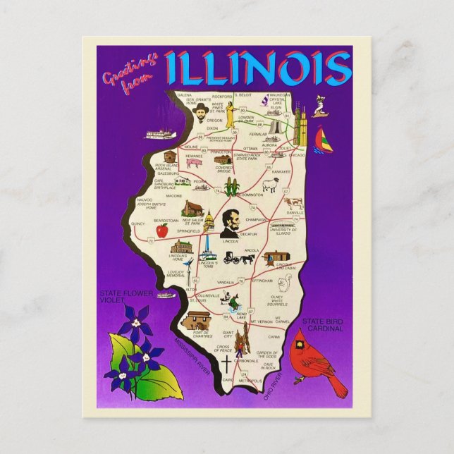 Carte Postale Salutations vintage de l'Illinois  (Devant)