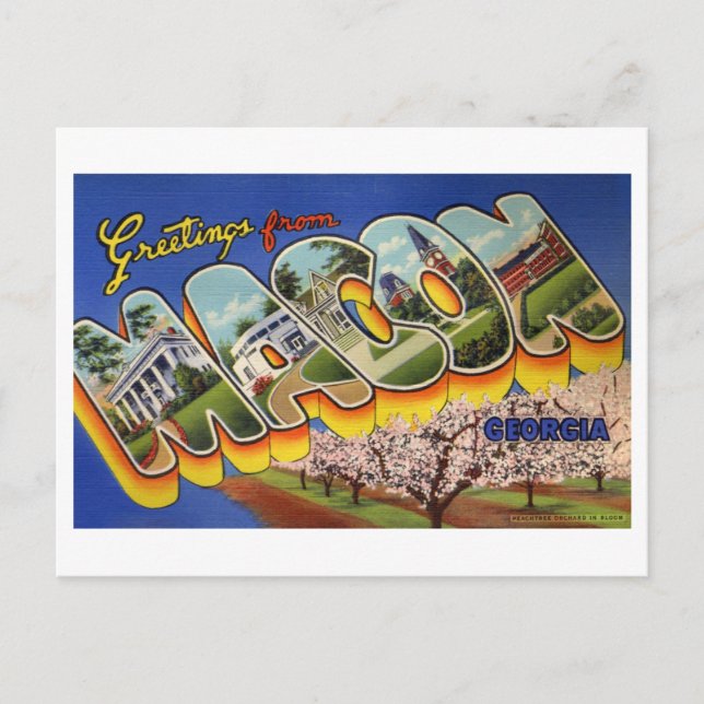 Carte Postale Salutations Vintage de Macon, Géorgie (Devant)