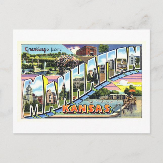 Carte Postale Salutations Vintage de Manhattan, Kansas (Devant)
