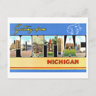 Carte Postale Salutations Vintage de Pontiac, Michigan,